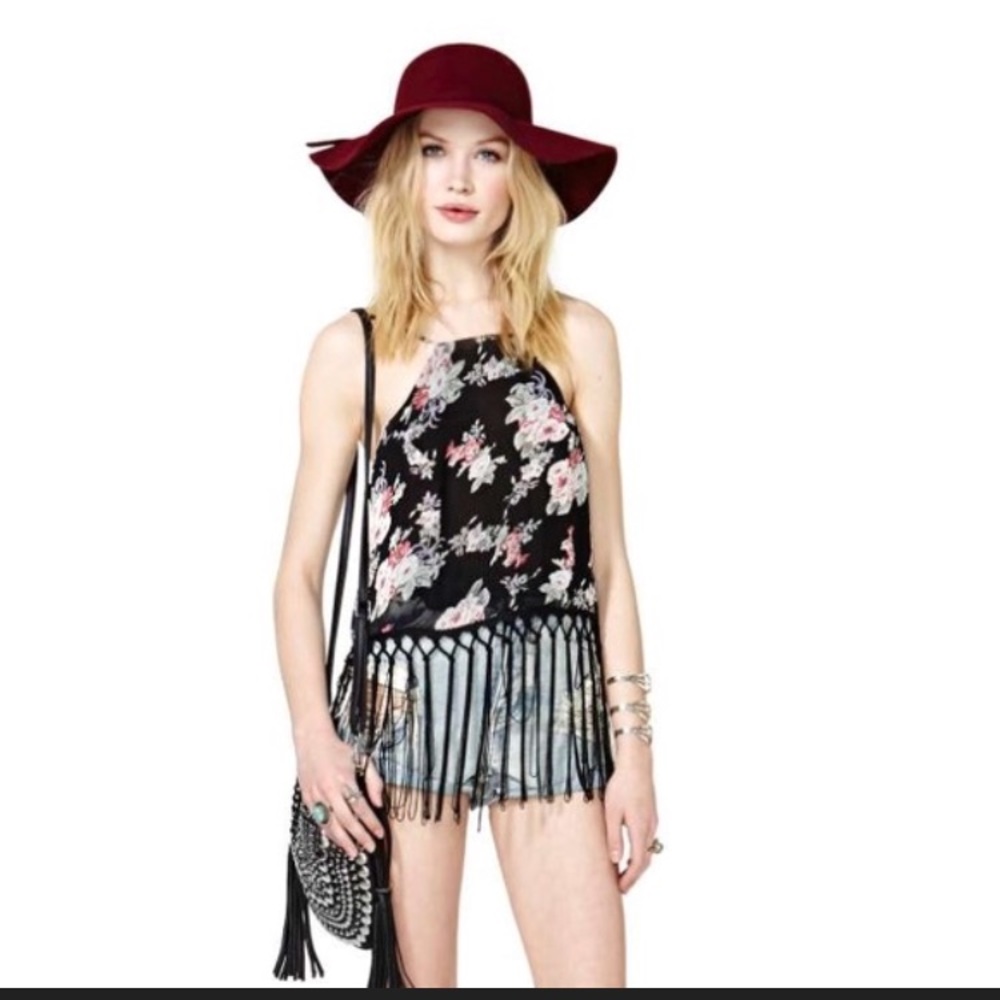 Nasty Gal Floral Fringe Tank
